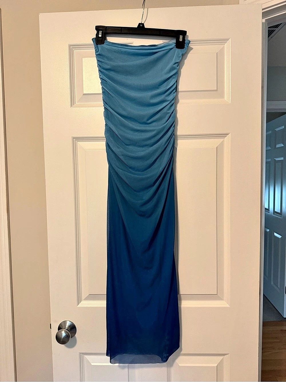 Ruched Strapless Midi Dress in Blue Size Small Like New